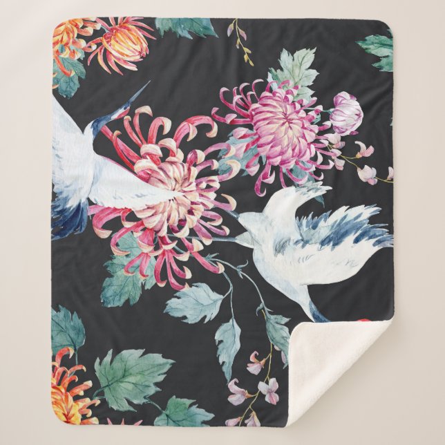 Couverture Sherpa Motif d'aquarelle de la grue rouge Chrysanthemum (Devant)