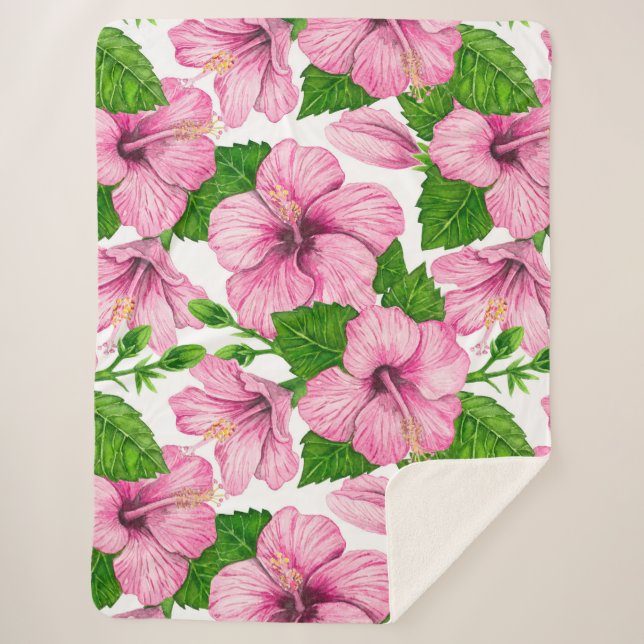 Couverture Sherpa Motif d'aquarelle d'hibiscus rose (Devant)