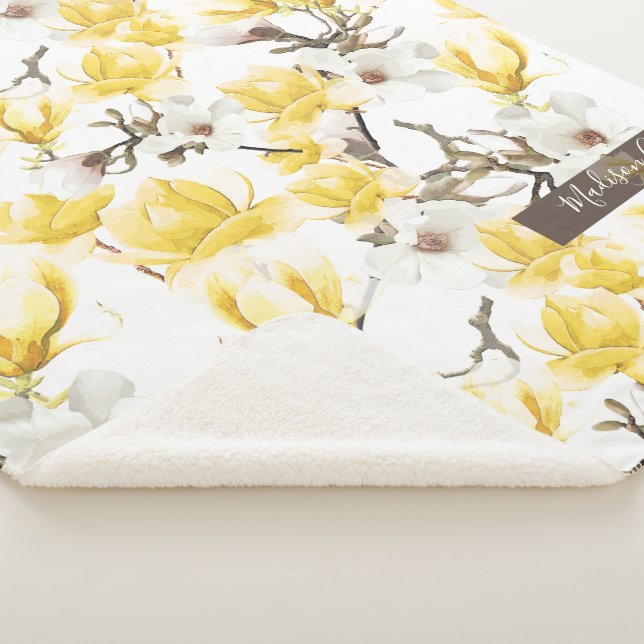 Couverture Sherpa Motif d'aquarelle jaune et blanc Magnolia Blossom (3/4)