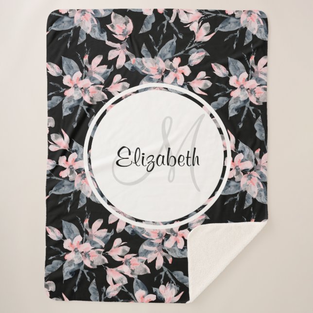 Couverture Sherpa Motif d'aquarelle rose et gris (Devant)