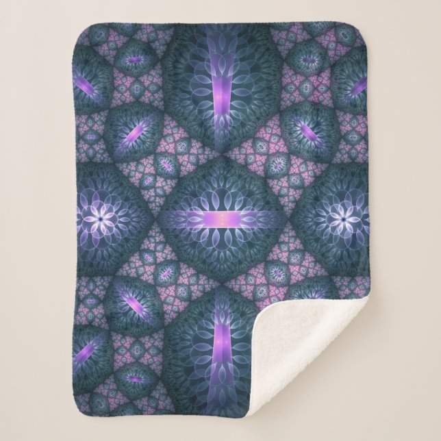 Couverture Sherpa Motif d'art fractal 3D turquoise violet rose (Devant)