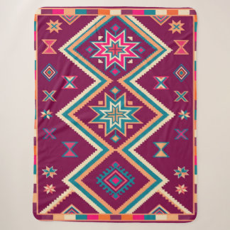 Couverture Sherpa Motif d'art populaire géométrique sud-ouest Plum B