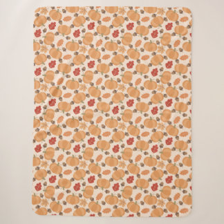 Couverture Sherpa Motif d'automne avec citrouilles, glands et feuill