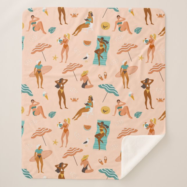 Couverture Sherpa Motif de bains de soleil de plage (Devant)