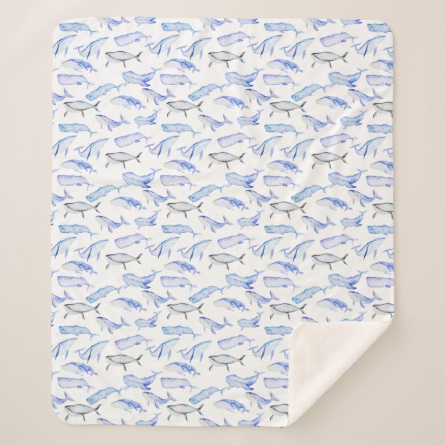 Couverture Sherpa Motif de baleine bleue d'aquarelle (Devant)