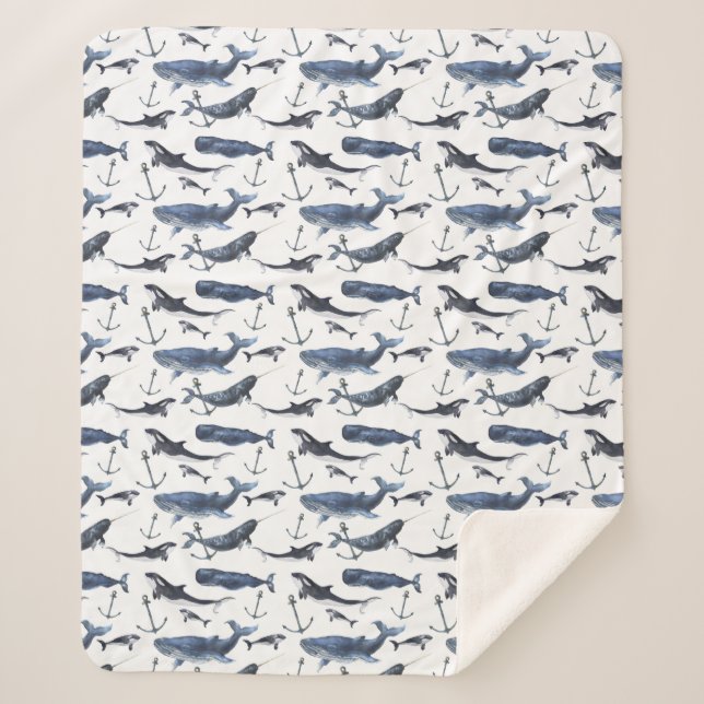Couverture Sherpa Motif de baleine et d'Ancre d'aquarelle (Devant)