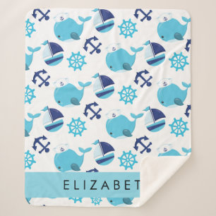 Couverture Sherpa Motif De Baleines, Baleines Bleues, Votre Nom