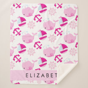 Couverture Sherpa Motif De Baleines, Baleines Roses, Votre Nom