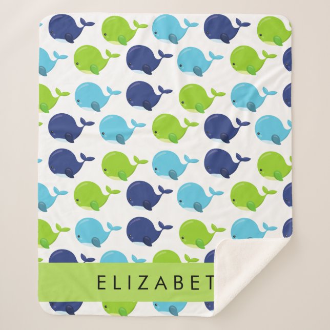 Couverture Sherpa Motif De Baleines, Beaux Baleines, Votre Nom (Devant)