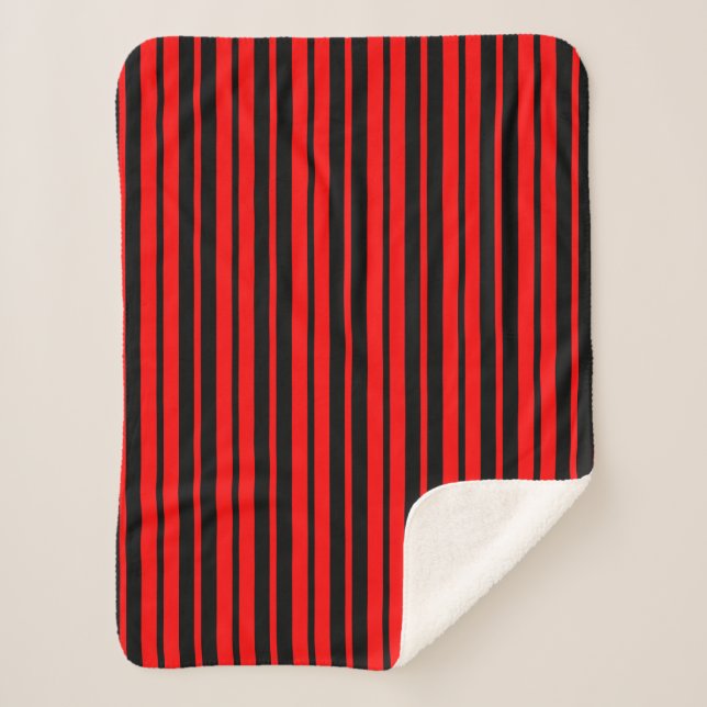 Couverture Sherpa Motif de bandes verticales en noir rouge (Devant)