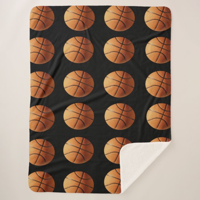 Couverture Sherpa Motif De Basketballs Orange Et Noir, (Devant)
