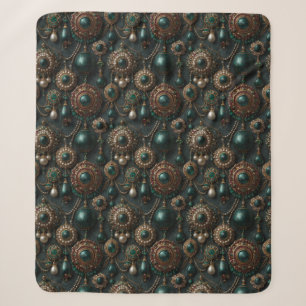 Couverture Sherpa Motif de bijoux de luxe vintage émeraude et perle