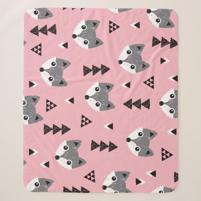 Couverture Sherpa Motif de bois de renard de bébé géométrique (Devant)