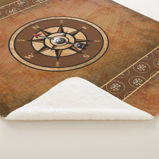 Couverture Sherpa Motif de boussole marine Brown