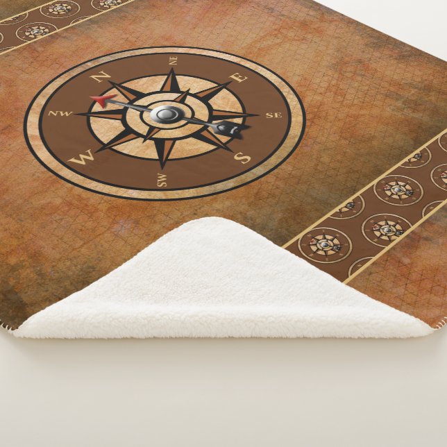 Couverture Sherpa Motif de boussole marine Brown (3/4)