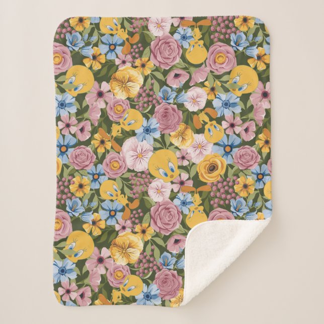 Couverture Sherpa Motif de broderie florale TWEETY™ (Devant)