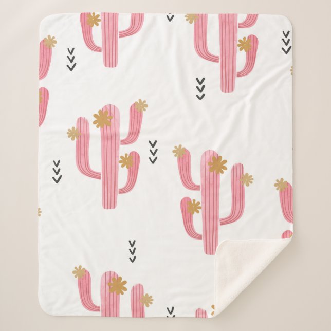 Couverture Sherpa Motif de cactus à fleurs d'aquarelle transparente. (Devant)