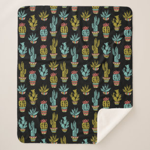 Couverture Sherpa Motif de cactus de grunge foncé
