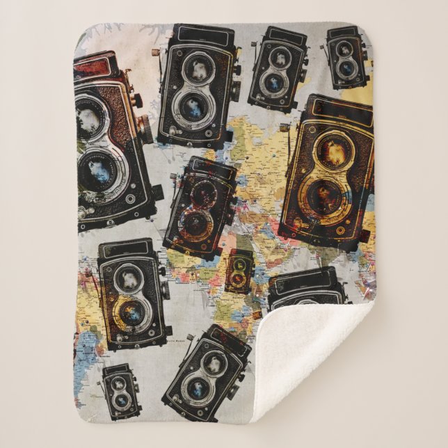 Couverture Sherpa Motif de caméra Vintage voyage (Devant)