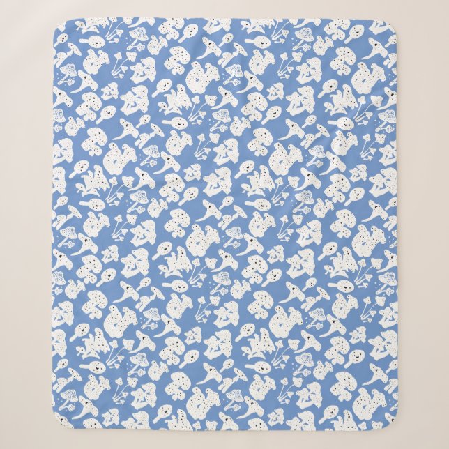 Couverture Sherpa Motif de champignon noir 01b Lblue BG (Devant)