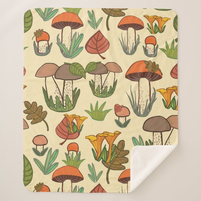 Couverture Sherpa Motif de champignons.  (Devant)