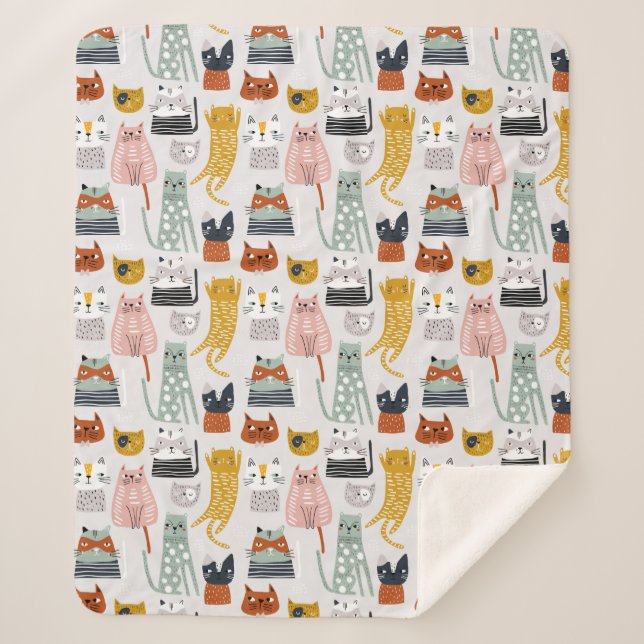 Couverture Sherpa Motif de chat à main mignon Doodle (Devant)