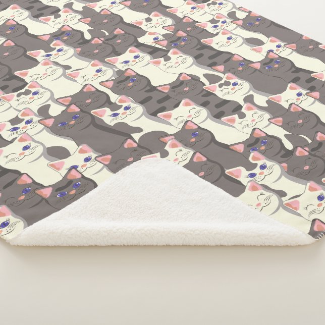Couverture Sherpa Motif de chats blancs et gris (3/4)