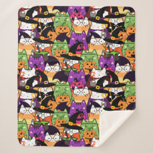 Couverture Sherpa Motif de chats Halloween Kawaii