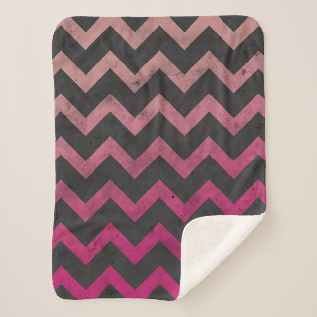 Couverture Sherpa Motif de chevron gris foncé rose magenta (Devant)