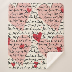 Couverture Sherpa Motif de cœur moderne avec arrière-plan en script