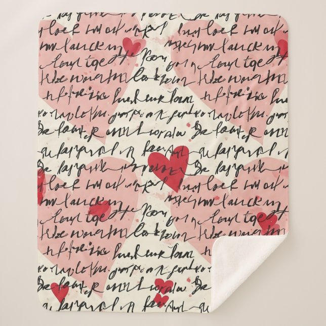 Couverture Sherpa Motif de cœur moderne avec arrière-plan en script  (Devant)