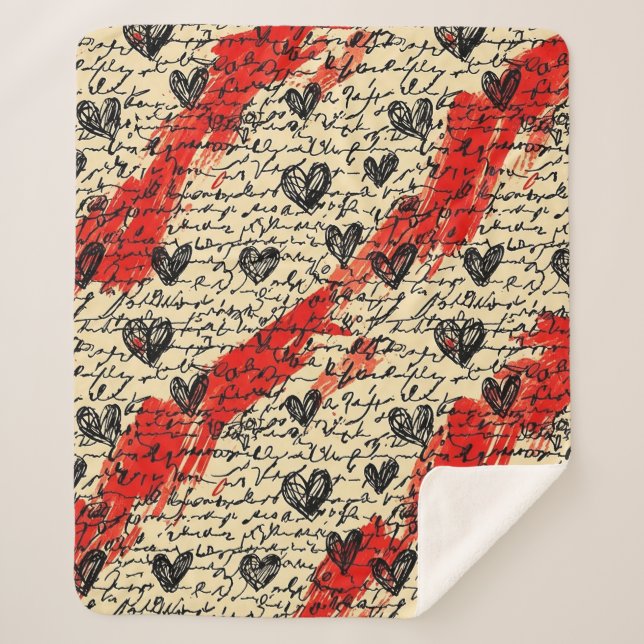 Couverture Sherpa Motif de cœur moderne avec fond de script (10) (Devant)