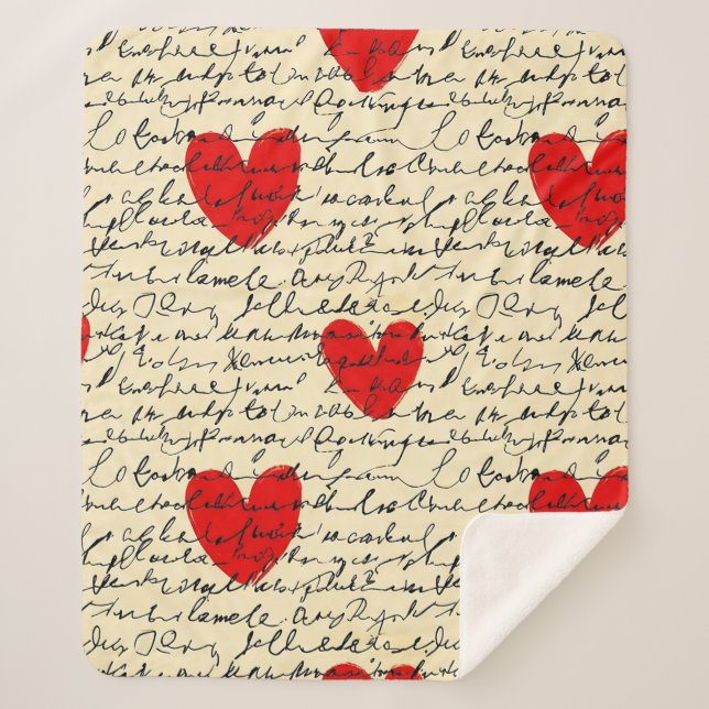 Couverture Sherpa Motif de cœur moderne avec fond de script (11) (Devant)