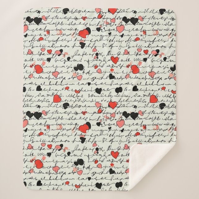 Couverture Sherpa Motif de cœur moderne avec fond de script (16) (Devant)