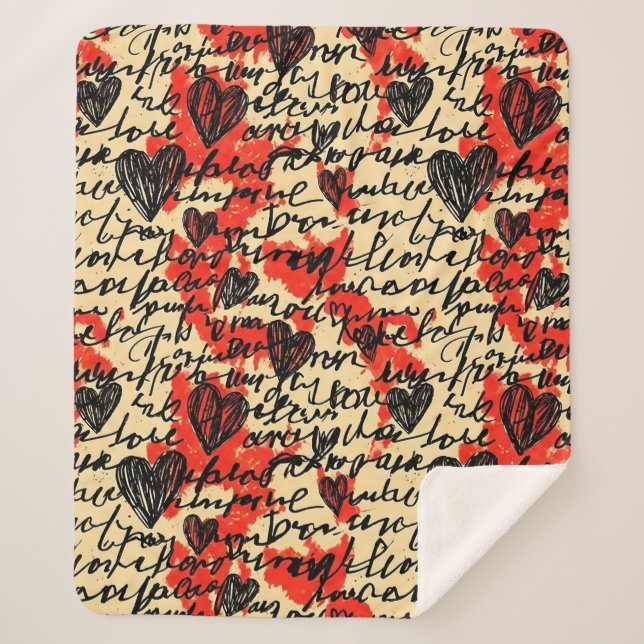 Couverture Sherpa Motif de cœur moderne avec fond de script (2) (Devant)