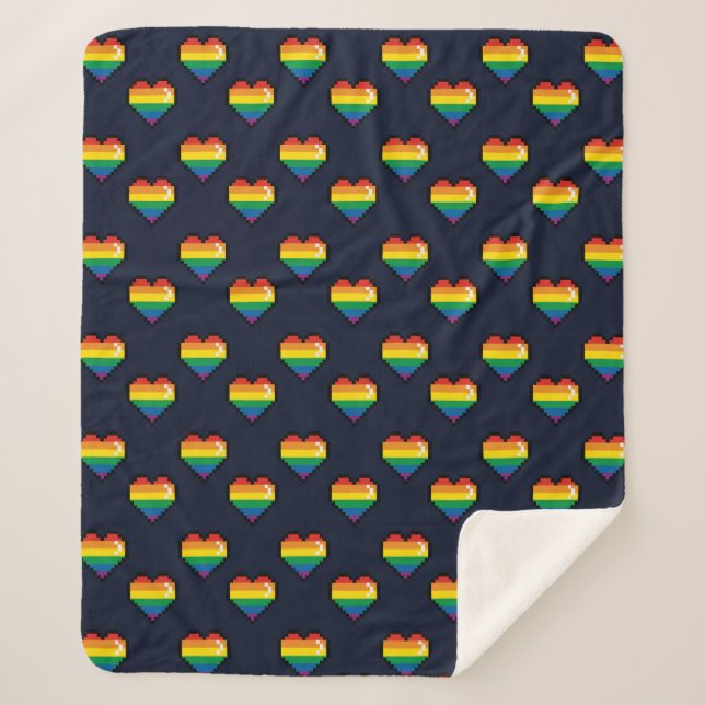Couverture Sherpa Motif de coeur Rainbow 8 Bit (Devant)