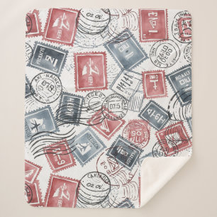 Couverture Sherpa Motif de collage de timbres-poste vintage (1)