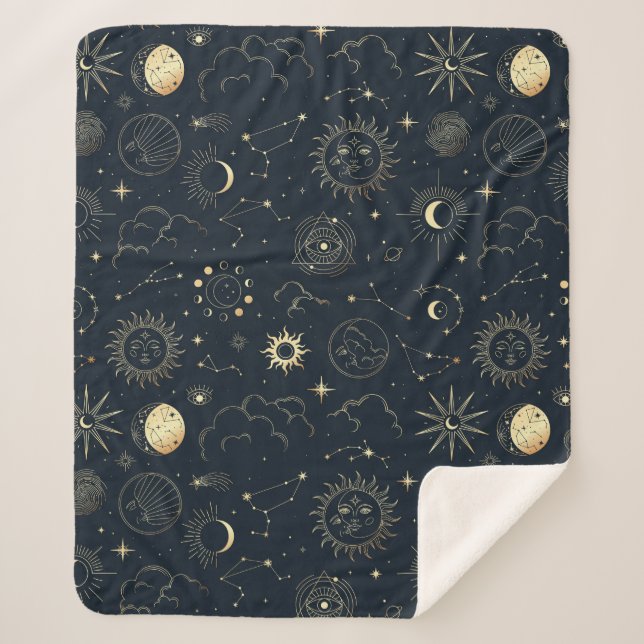 Couverture Sherpa Motif de constellation d'étoile d'or bleu minuit (Devant)