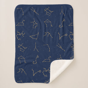 Couverture Sherpa Motif de constellations de Zodiac bleu or et marin