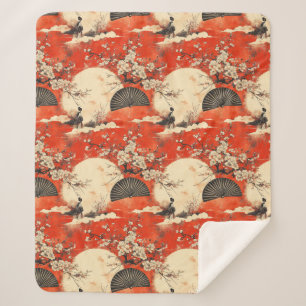 Couverture Sherpa Motif de couple de kimono romantique Sakura (1)