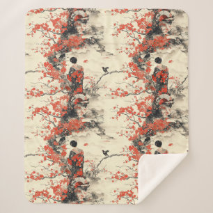 Couverture Sherpa Motif de couple de kimono romantique Sakura (2)