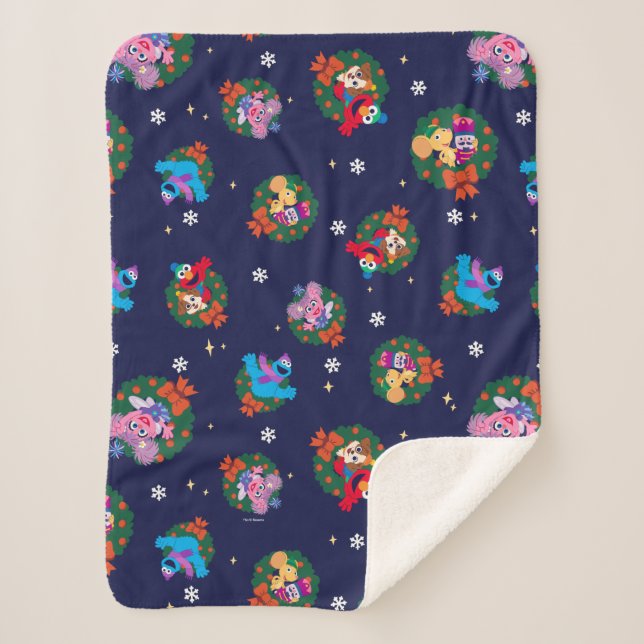 Couverture Sherpa Motif de couronnes de Noël de la rue Sesame (Devant)