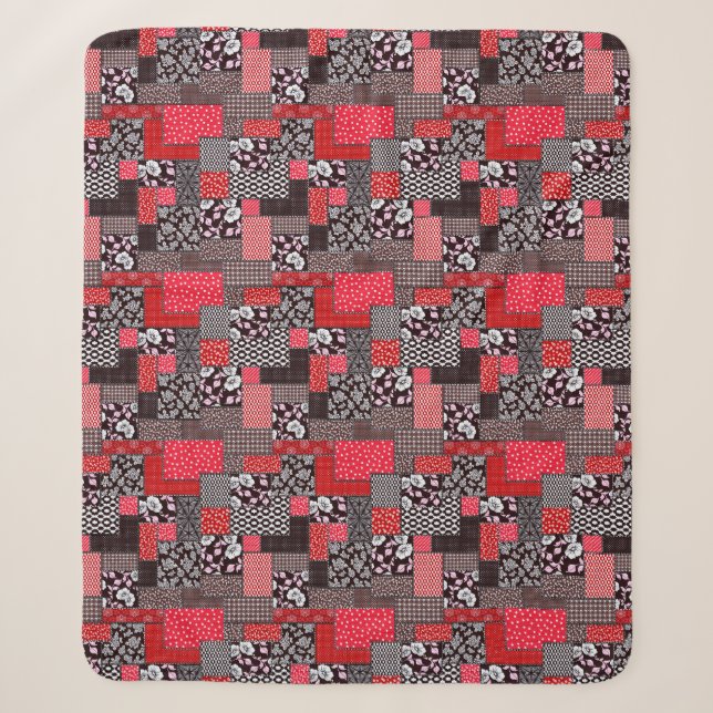 Couverture Sherpa Motif de courtepointure florale patchwork rétro (Devant)