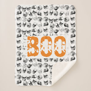 Couverture Sherpa Motif de crâne Éffrayant Orange Boo Halloween