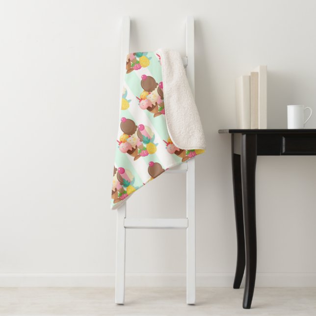 Couverture Sherpa Motif de crème glacée mignonne (En situation)