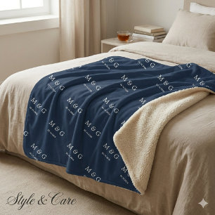 Couverture Sherpa Motif de date de monogramme personnalisé Stylish N