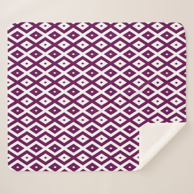 Couverture Sherpa Motif de diamant blanc et violet de prune (Devant (Horizontal))