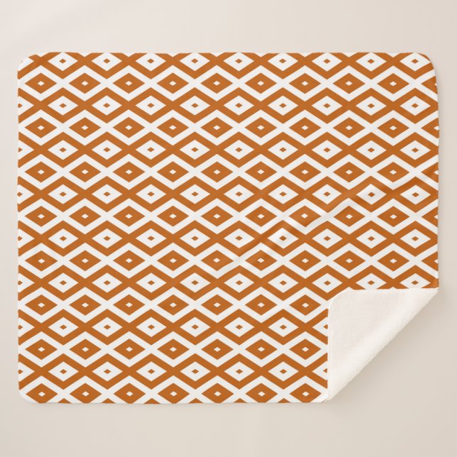 Couverture Sherpa Motif de diamant orange et blanc brûlé (Devant (Horizontal))