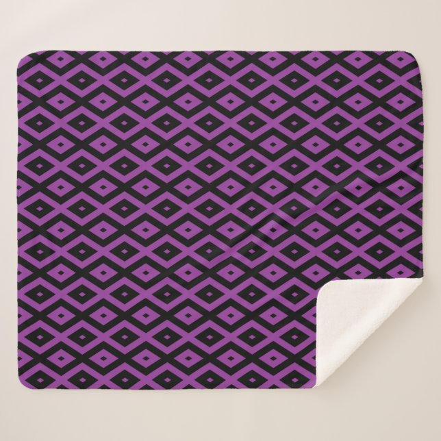 Couverture Sherpa Motif de diamants violet et noir (Devant (Horizontal))