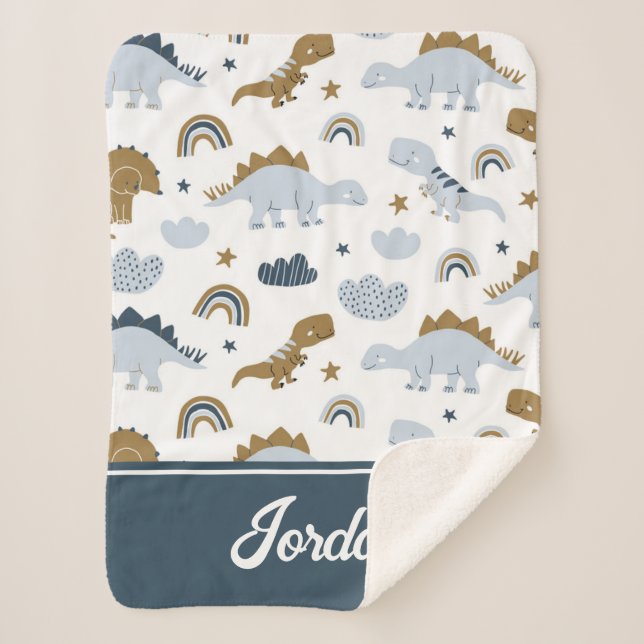 Couverture Sherpa Motif de dinosaure arc-en-ciel mignon (Devant)